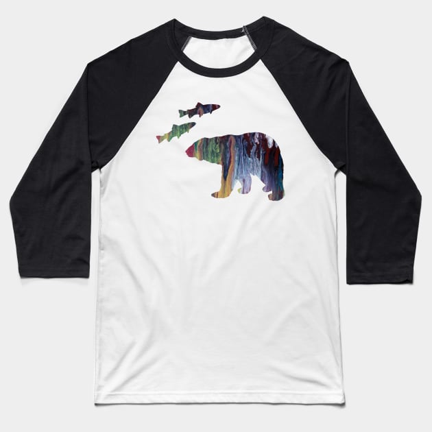 Bear and salmon Baseball T-Shirt by TheJollyMarten